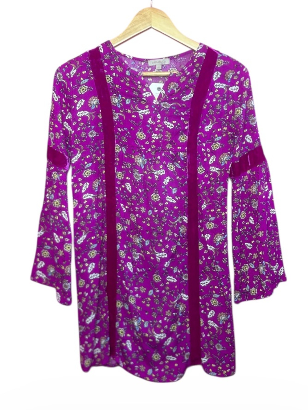 Wonderly Floral & Velvet Purple Blouse Tunic Medium